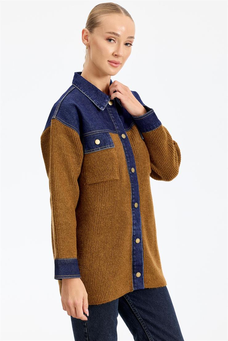 Yakası Robası Kot Detaylı  Ceket TARÇIN