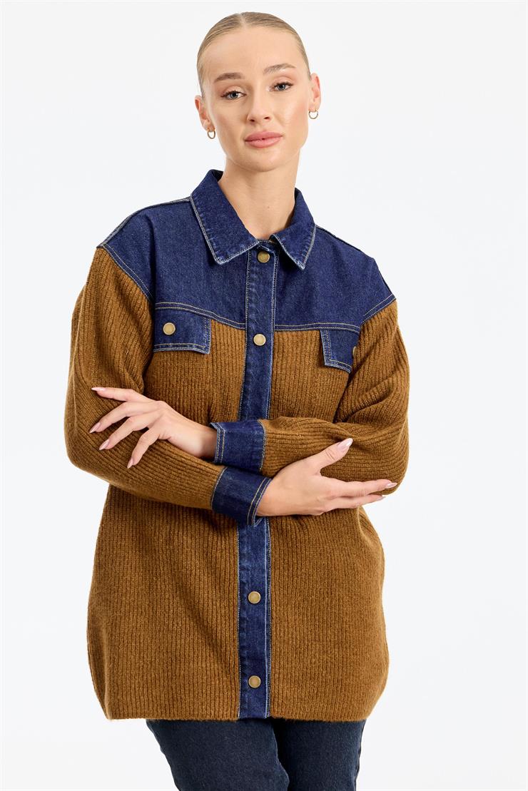 Yakası Robası Kot Detaylı  Ceket TARÇIN