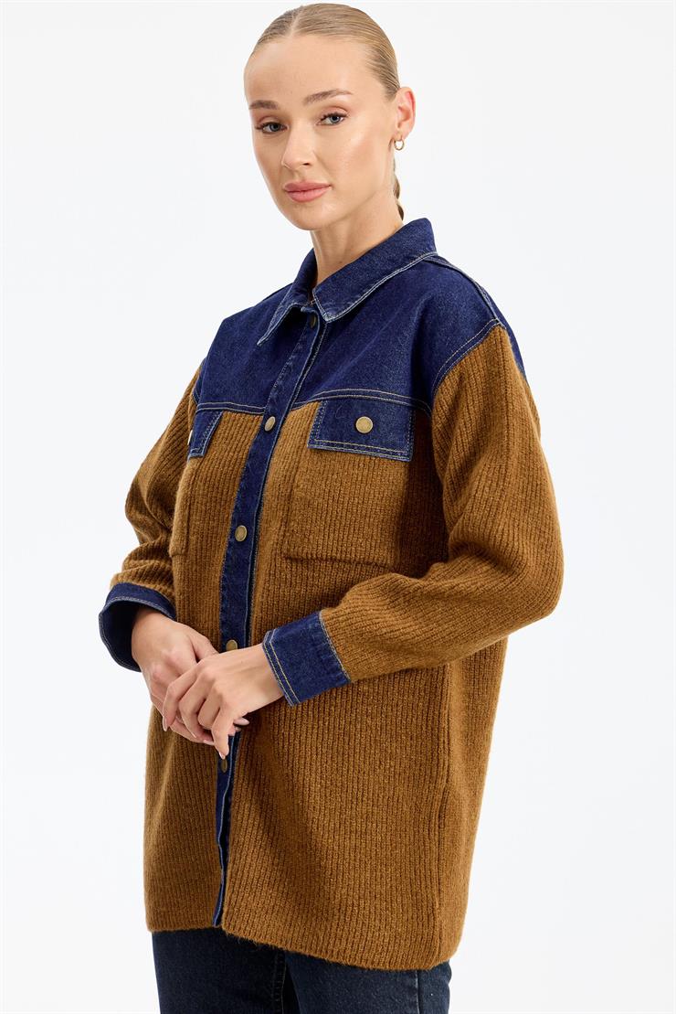 Yakası Robası Kot Detaylı  Ceket TARÇIN