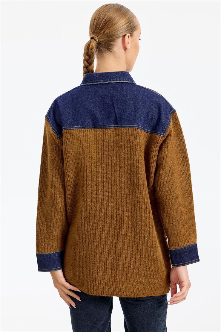 Yakası Robası Kot Detaylı  Ceket TARÇIN