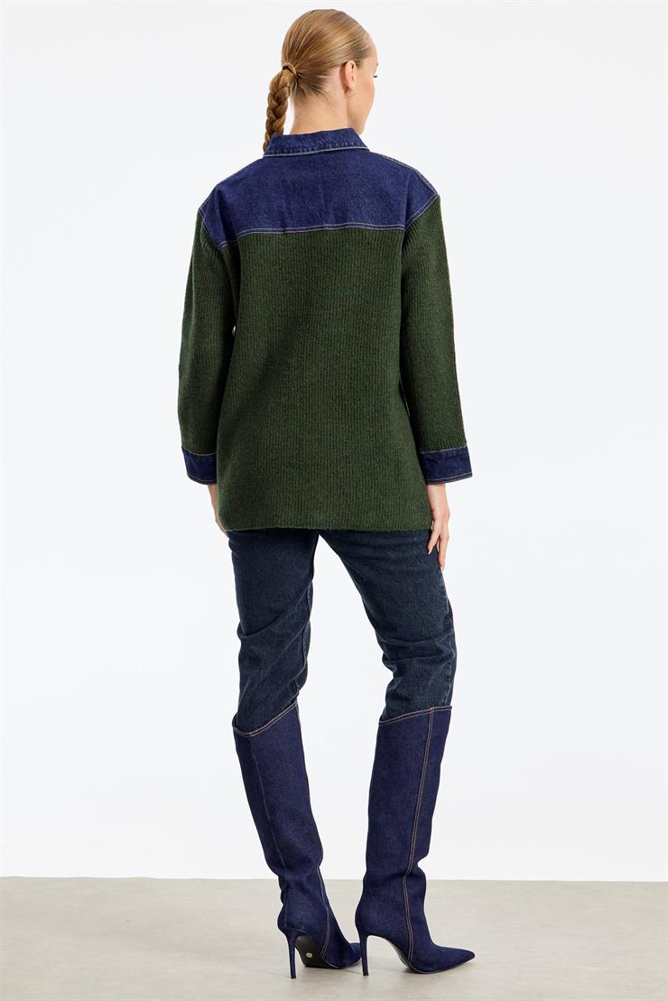 Yakası Robası Kot Detaylı  Ceket ZÜMRÜT