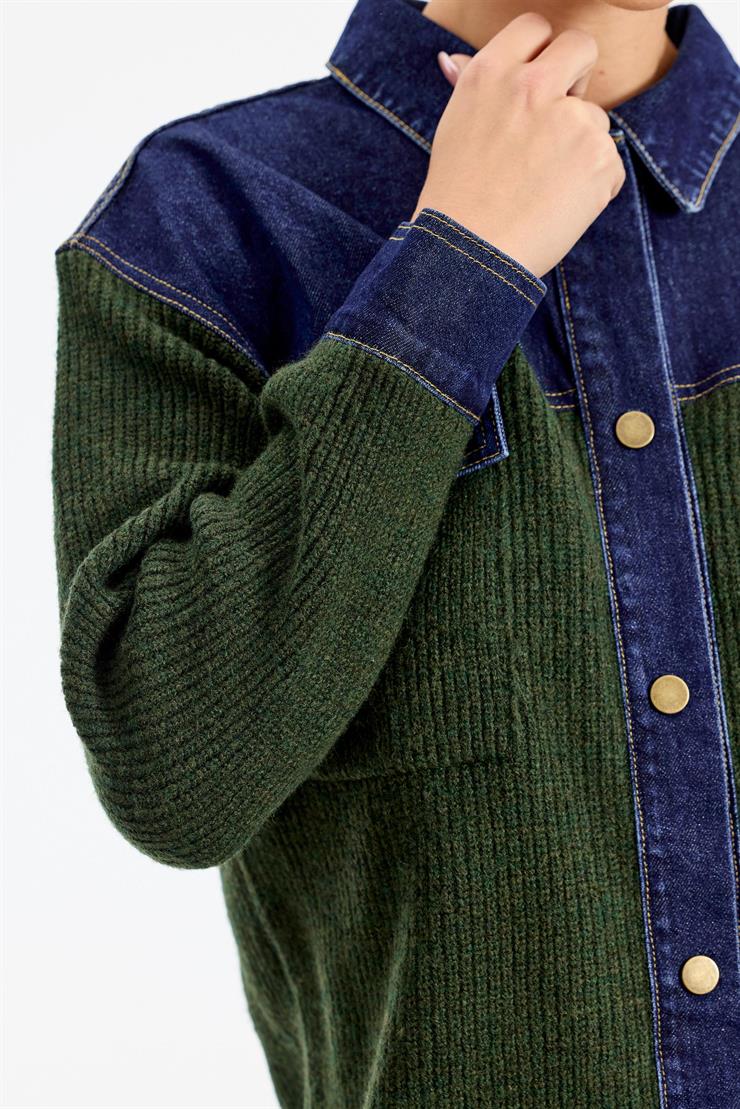 Yakası Robası Kot Detaylı  Ceket ZÜMRÜT