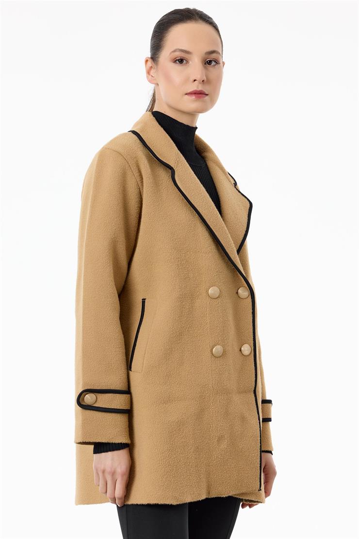 Yakası Kontur Detaylı triko Kaban CAMEL