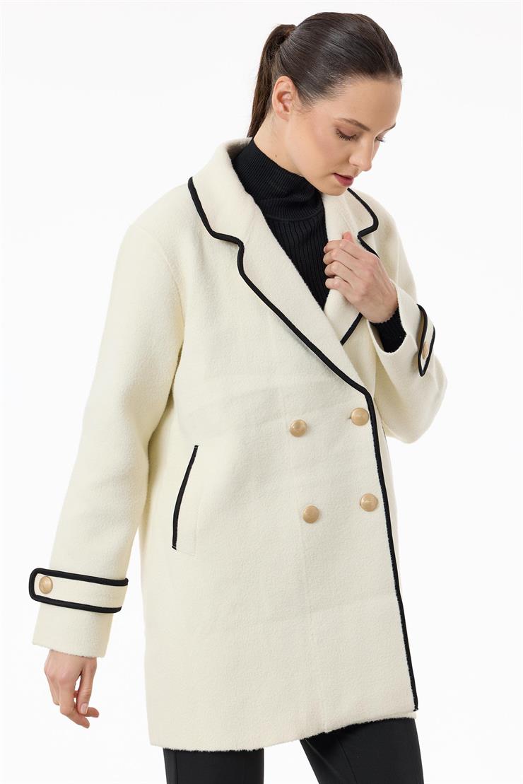 Yakası Kontur Detaylı triko Kaban EKRU