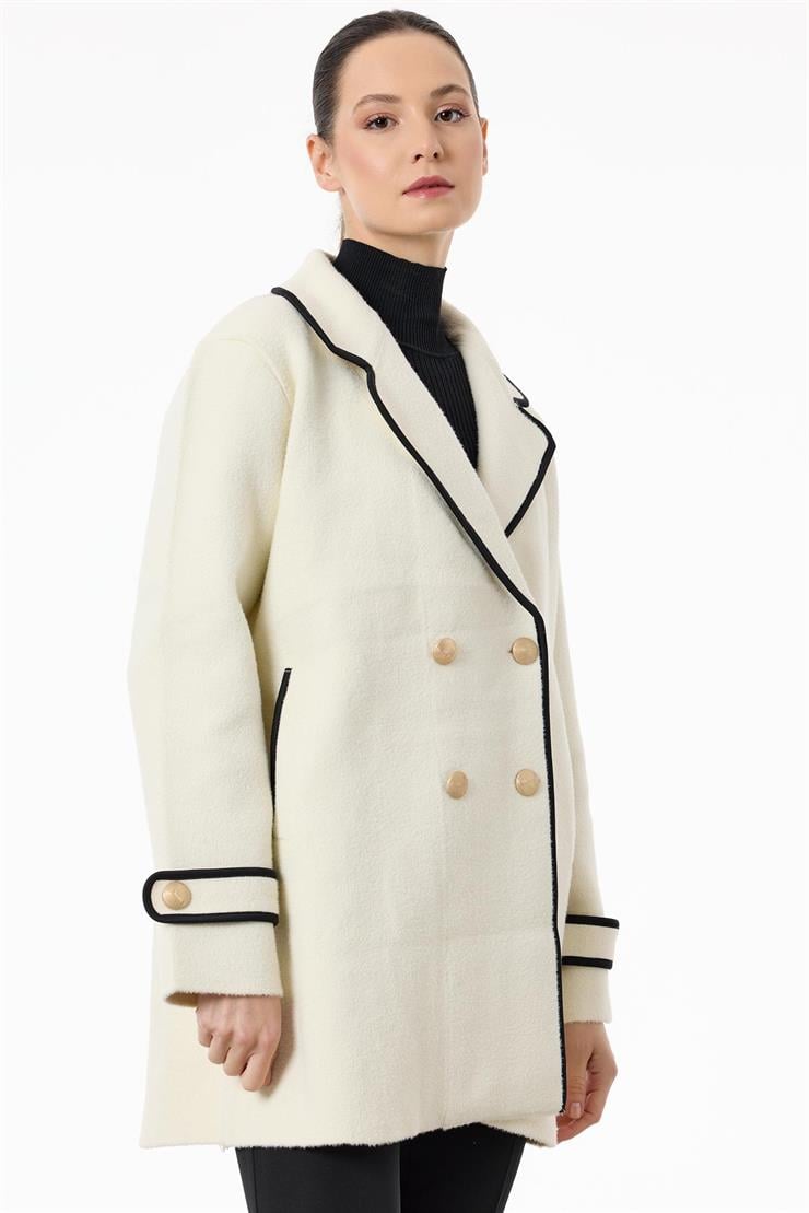 Yakası Kontur Detaylı triko Kaban EKRU