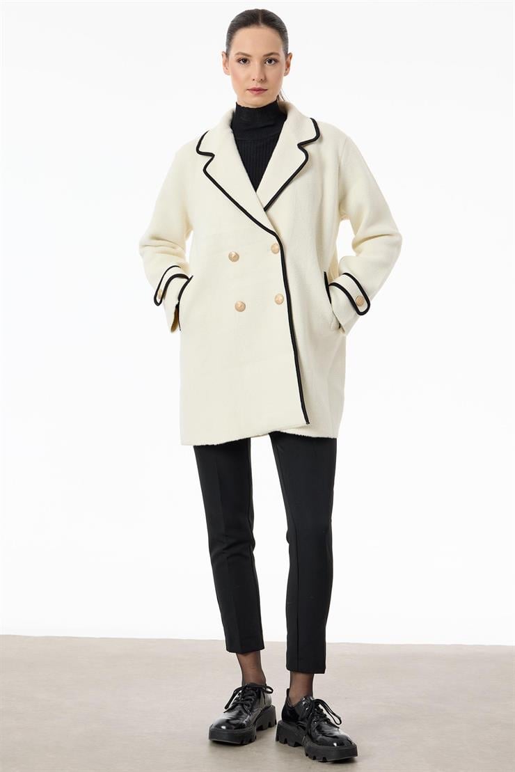 Yakası Kontur Detaylı triko Kaban EKRU