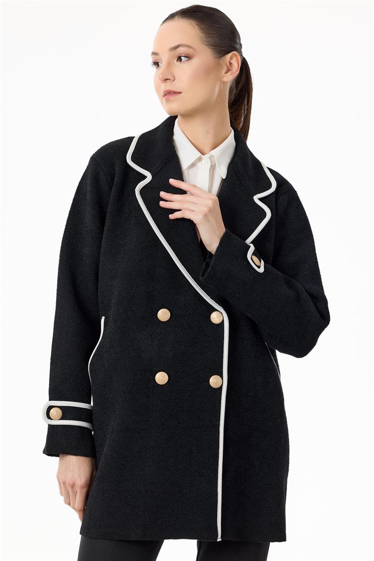 Yakası Kontur Detaylı triko Kaban SİYAH