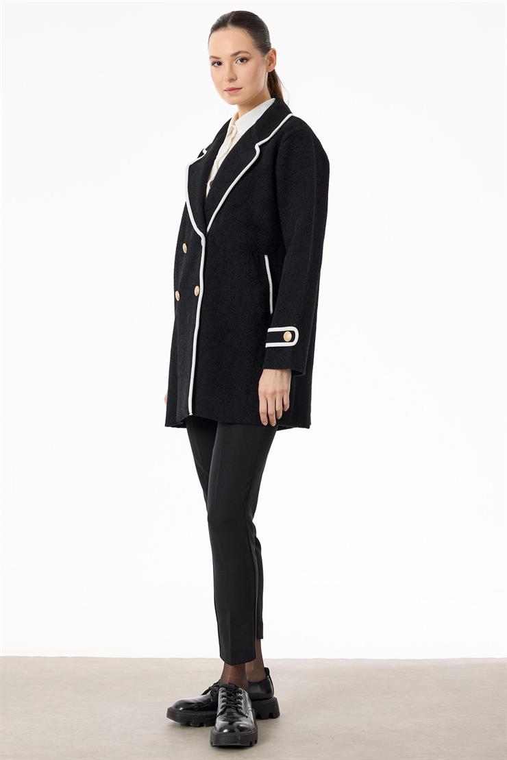 Yakası Kontur Detaylı triko Kaban SİYAH