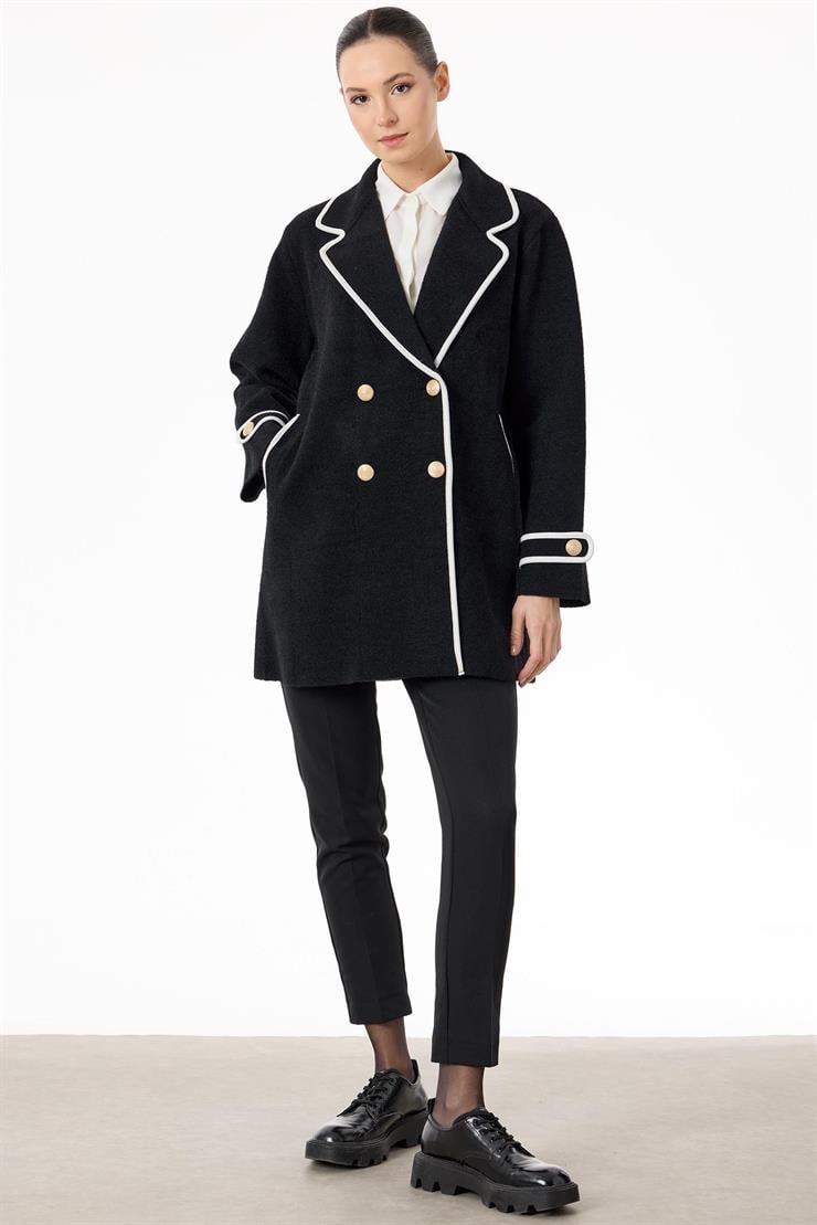 Yakası Kontur Detaylı triko Kaban SİYAH