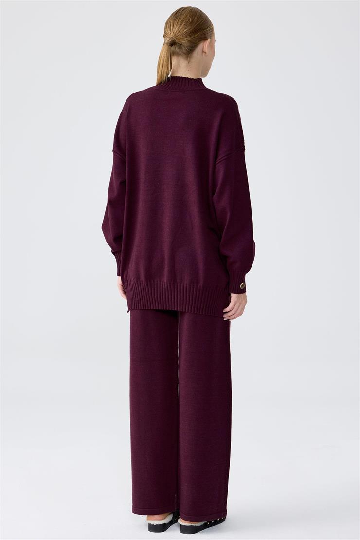 Yanları Düğmeli Tunik Pantolon Takım MÜRDÜM
