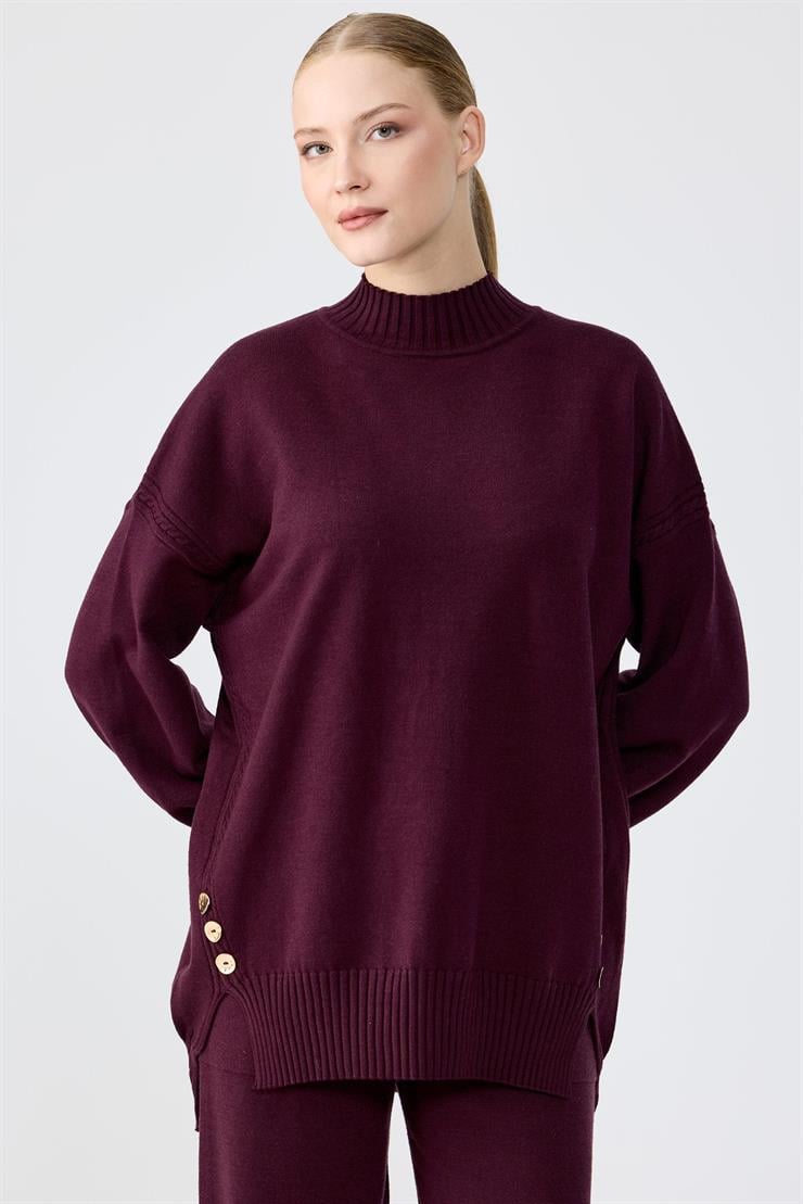 Yanları Düğmeli Tunik Pantolon Takım MÜRDÜM