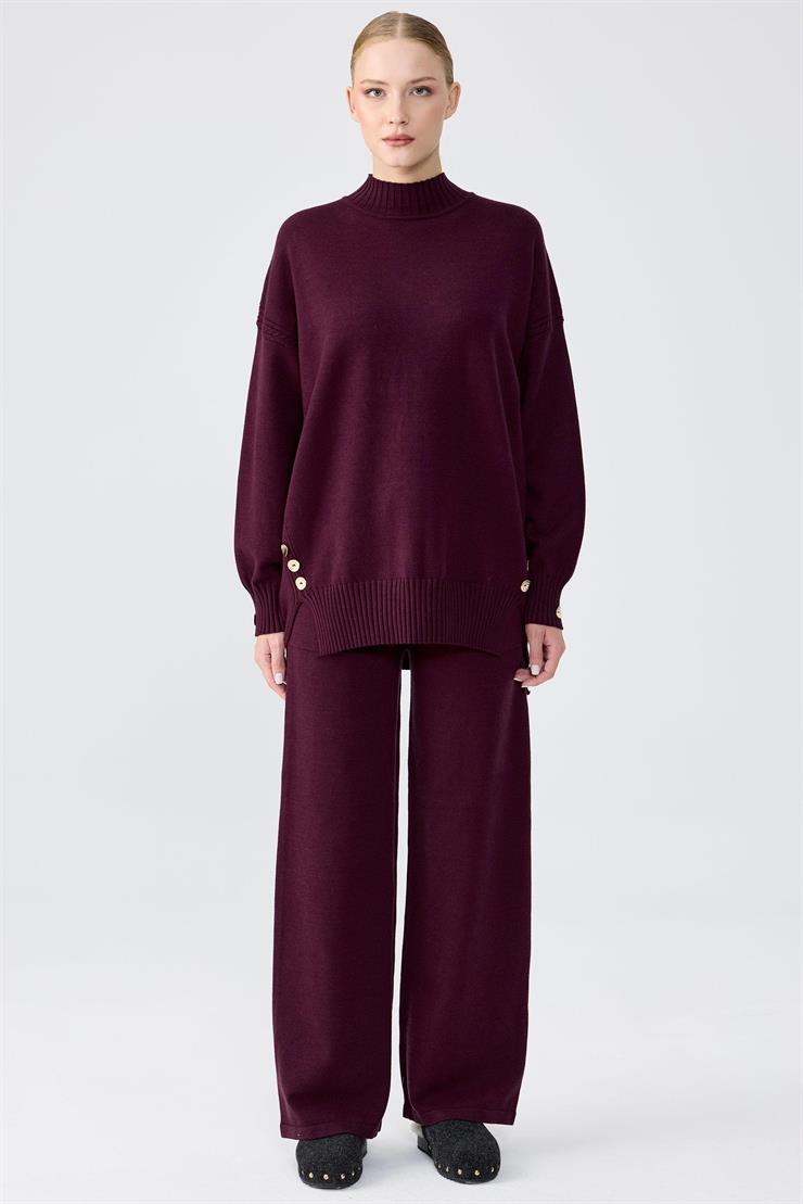 Yanları Düğmeli Tunik Pantolon Takım MÜRDÜM