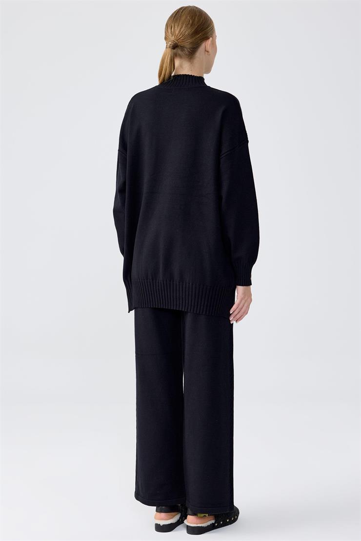 Yanları Düğmeli Tunik Pantolon Takım SİYAH