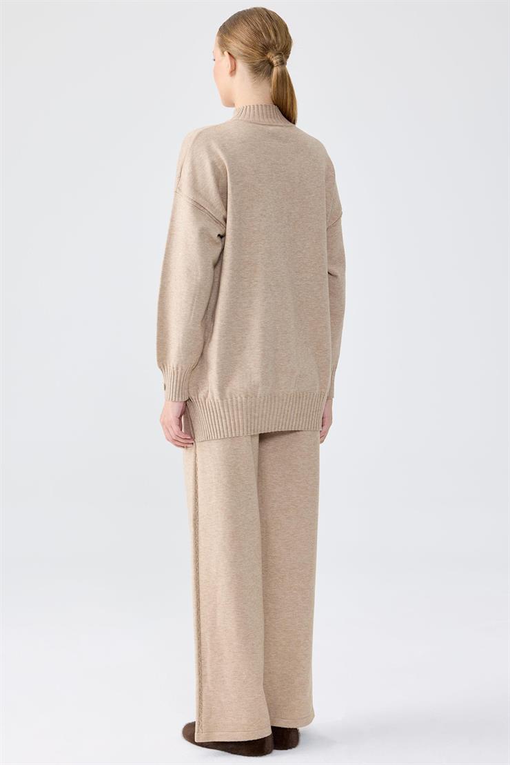 Yanları Düğmeli Tunik Pantolon Takım VİZON