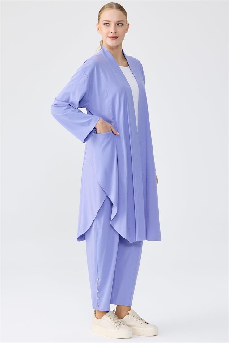 Yanları Kruvaze Yırtmaçlı Düğme Detaylı Takım MAVİ