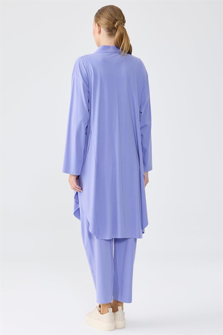 Yanları Kruvaze Yırtmaçlı Düğme Detaylı Takım MAVİ