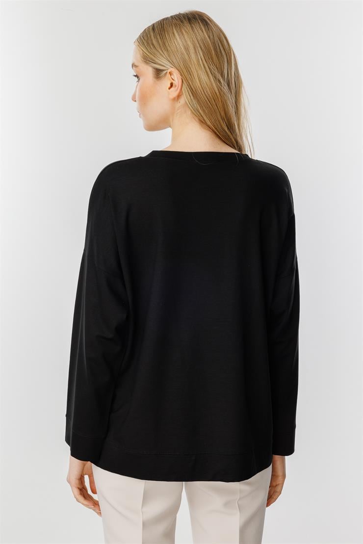 Yaprak Taş Detaylı Bluz-SİYAH