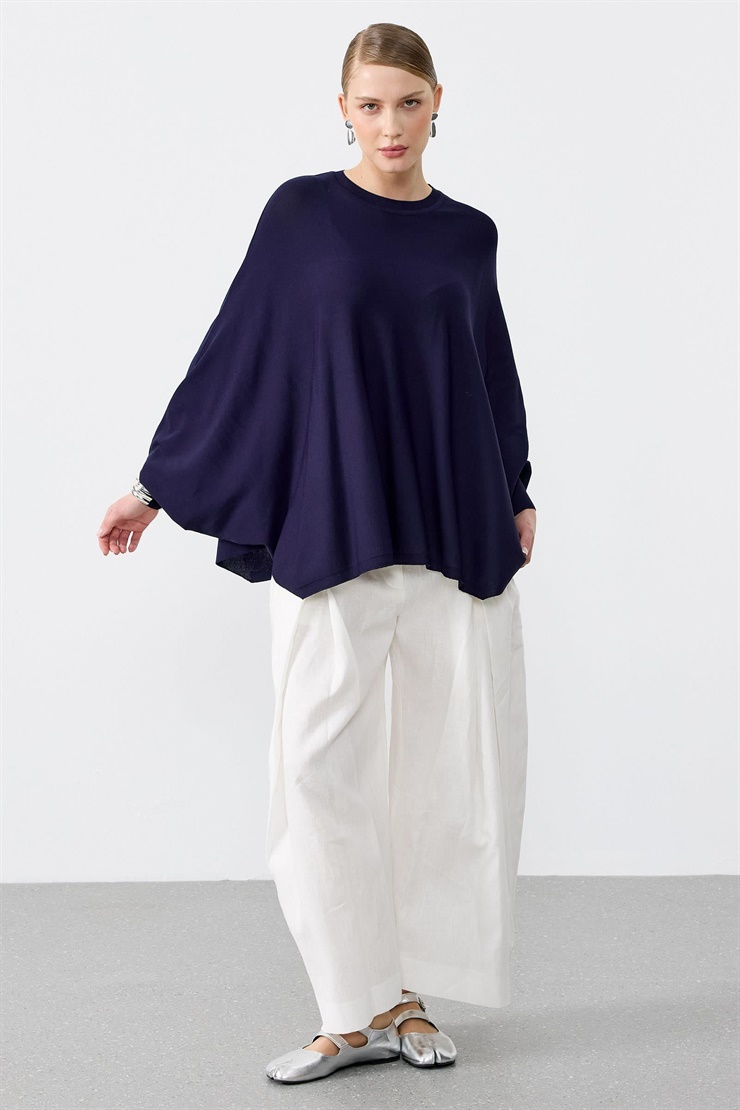 Yarasa Kol Sıfır Yaka Bluz LACİVERT