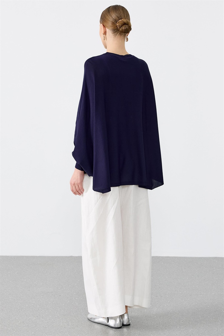 Yarasa Kol Sıfır Yaka Bluz LACİVERT