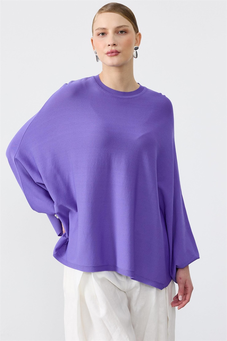 Yarasa Kol Sıfır Yaka Bluz MOR