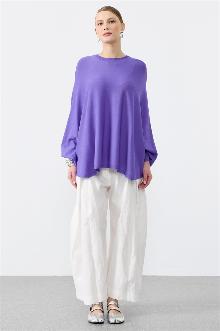 Yarasa Kol Sıfır Yaka Bluz MOR