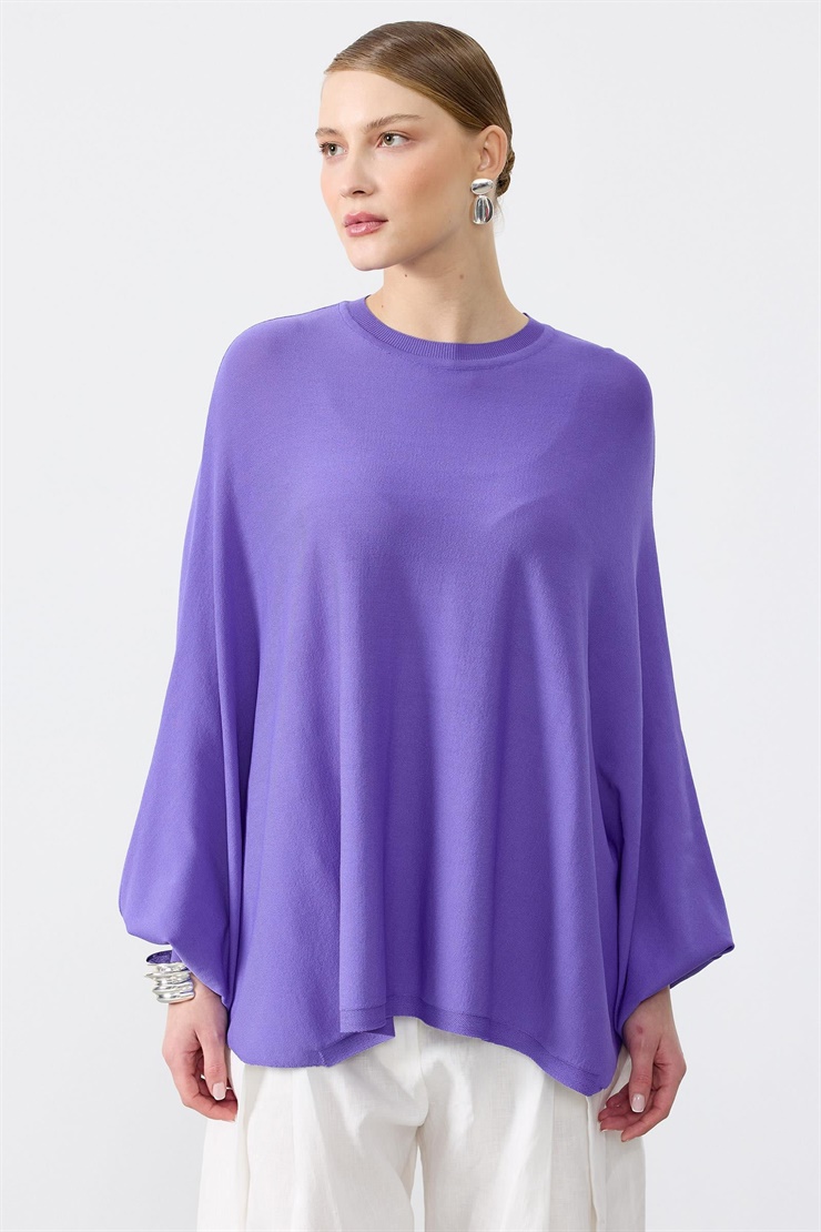 Yarasa Kol Sıfır Yaka Bluz MOR
