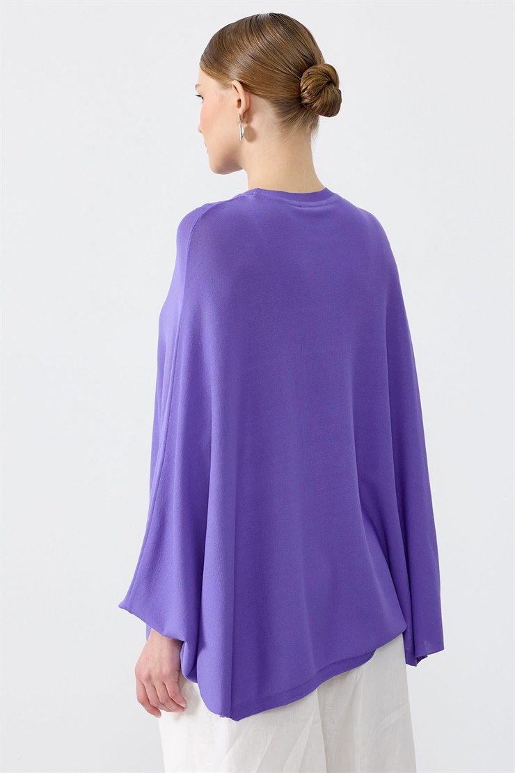 Yarasa Kol Sıfır Yaka Bluz MOR