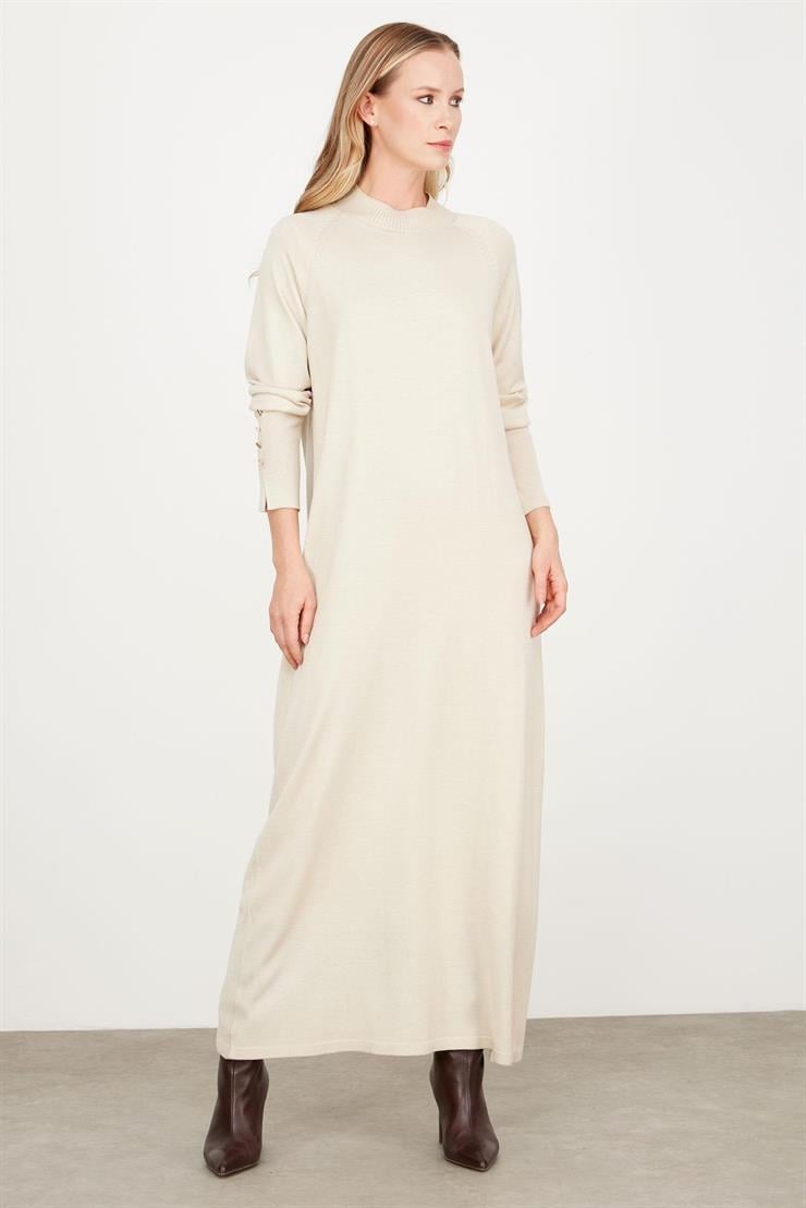 Yarım Balıkçı Basic Triko Elbise BEJ