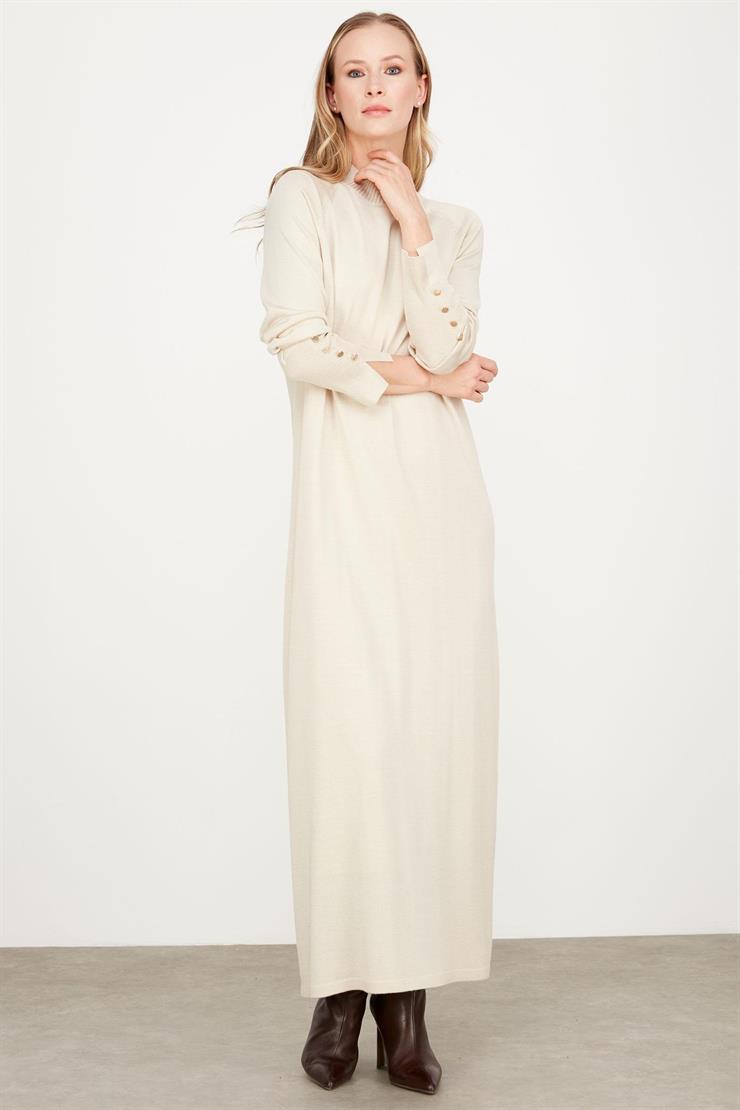 Yarım Balıkçı Basic Triko Elbise BEJ