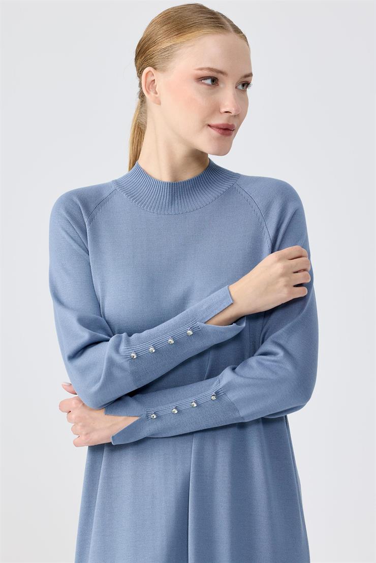 Yarım Balıkçı Basic Triko Elbise C.BLUE