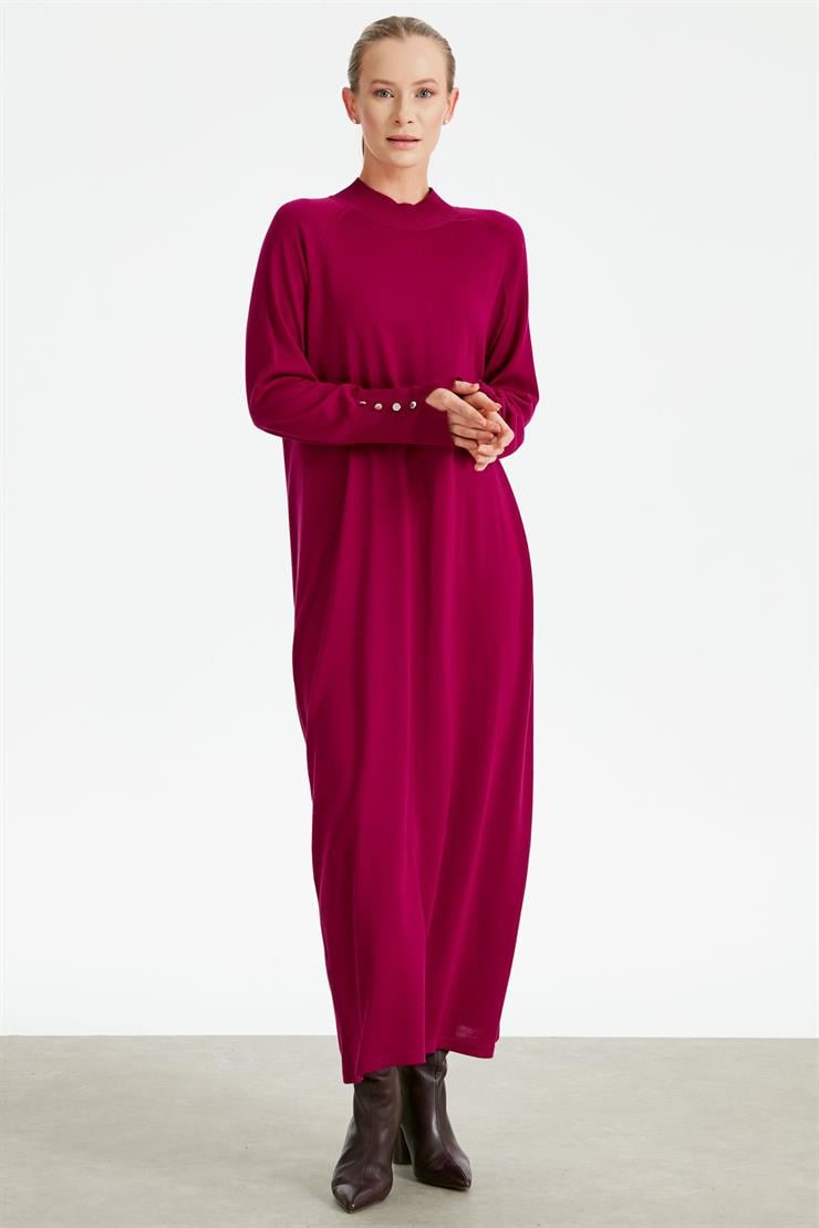 Yarım Balıkçı Basic Triko Elbise FUŞYA