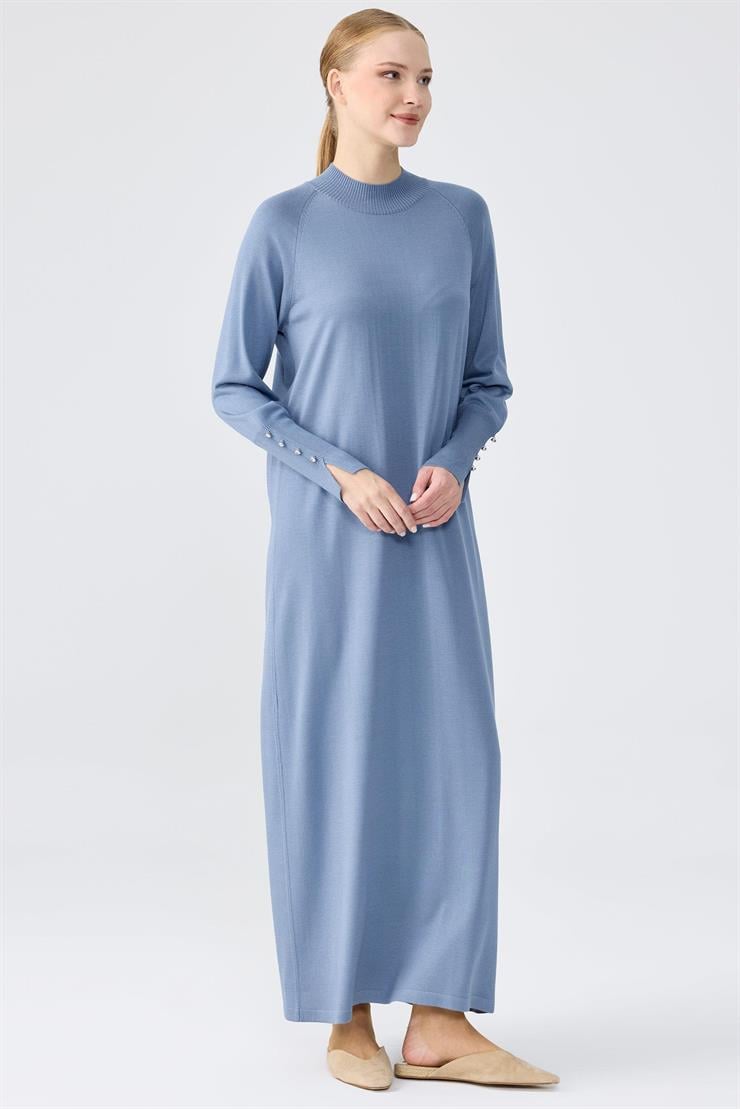 Yarım Balıkçı Basic Triko Elbise GRİ MAVİ