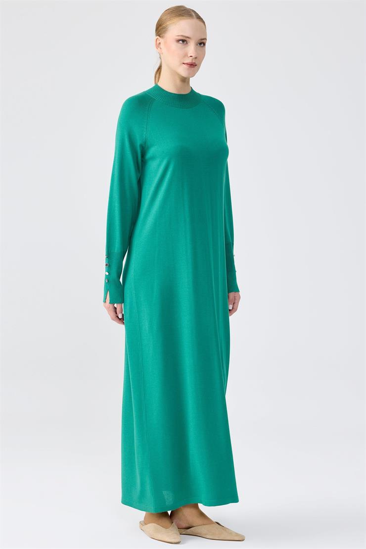 Yarım Balıkçı Basic Triko Elbise YEŞİL