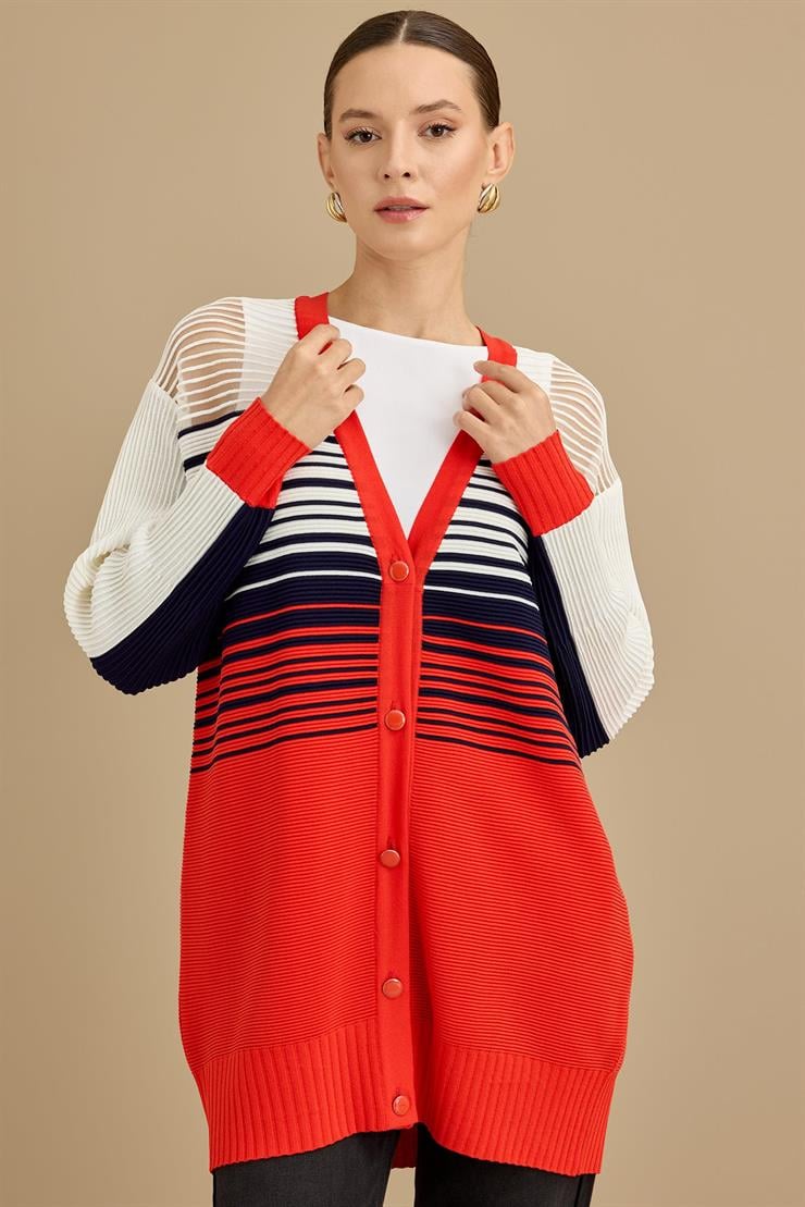 Yığma Detaylı Rayon Hırka KIRMIZI