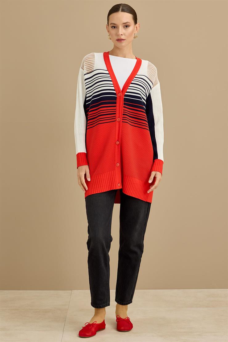 Yığma Detaylı Rayon Hırka KIRMIZI