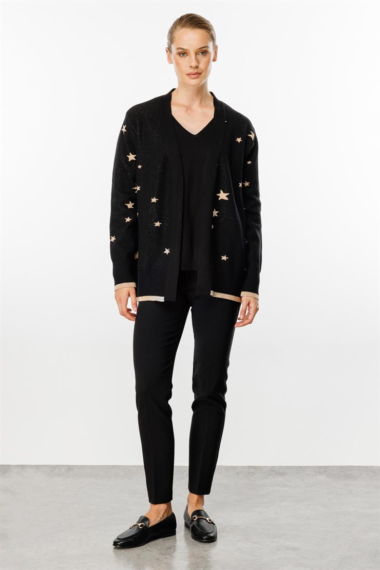 Yıldız Desenli Triko Hırka-Siyah-Gold