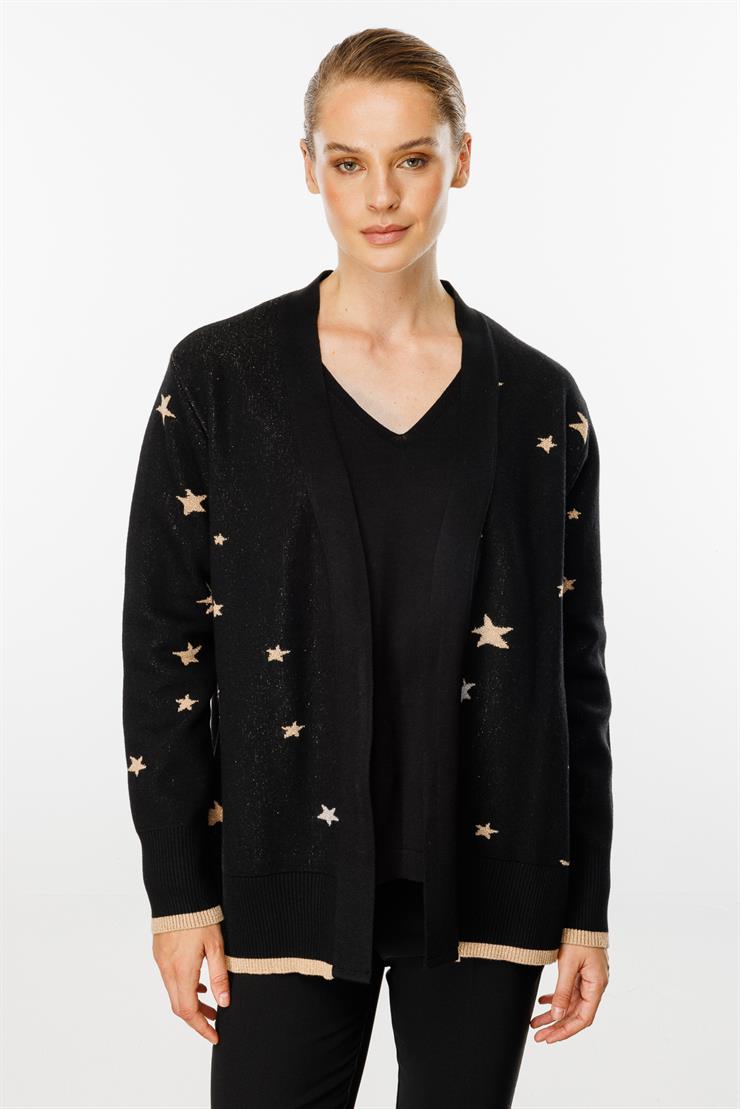 Yıldız Desenli Triko Hırka-Siyah-Gold