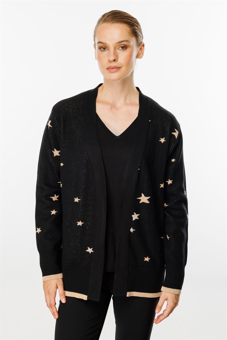 Yıldız Desenli Triko Hırka-Siyah-Gold
