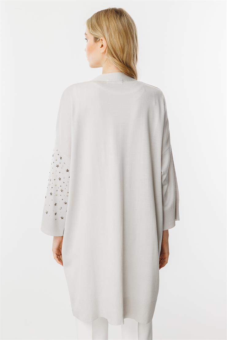 Yıldız Taş Detaylı Triko Hırka-Gri