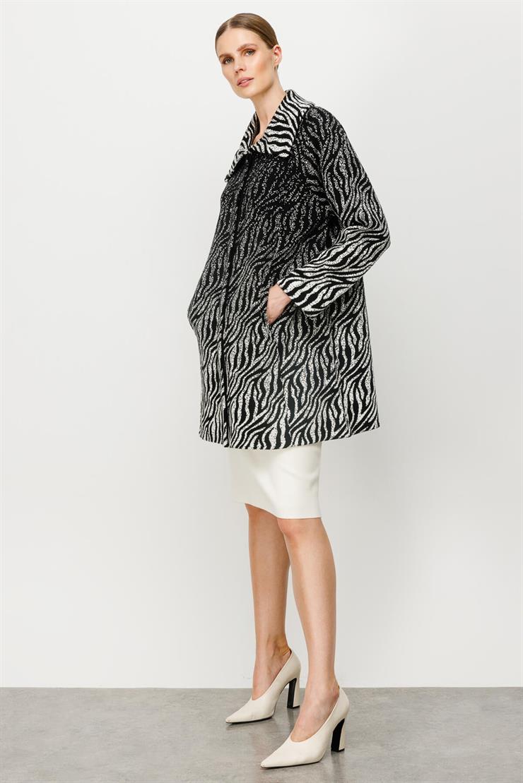 Zebra Desenli Triko Hırka-Siyah-Ekru