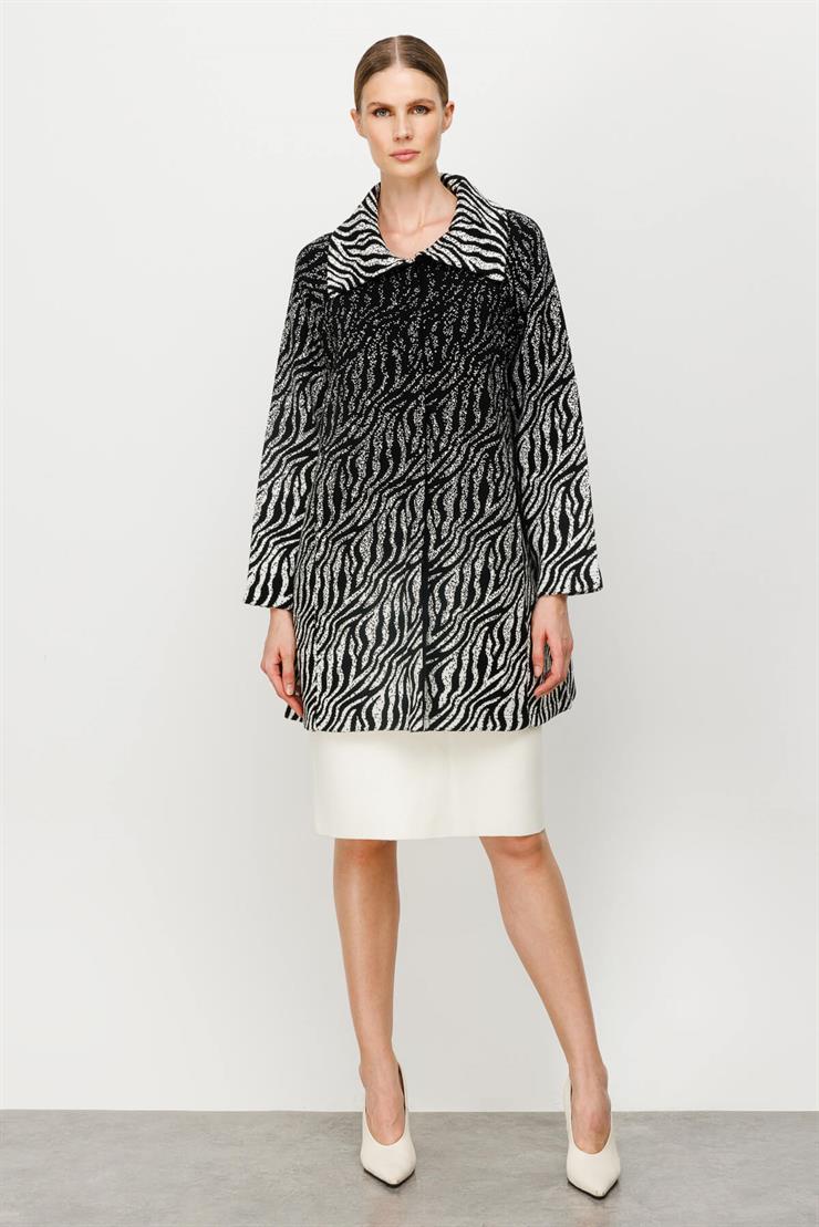 Zebra Desenli Triko Hırka-Siyah-Ekru