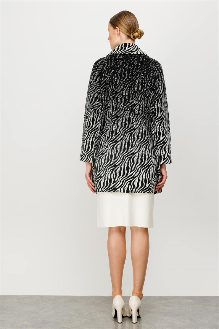 Zebra Desenli Triko Hırka-Siyah-Ekru