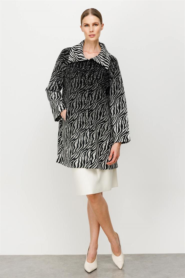 Zebra Desenli Triko Hırka-Siyah-Ekru