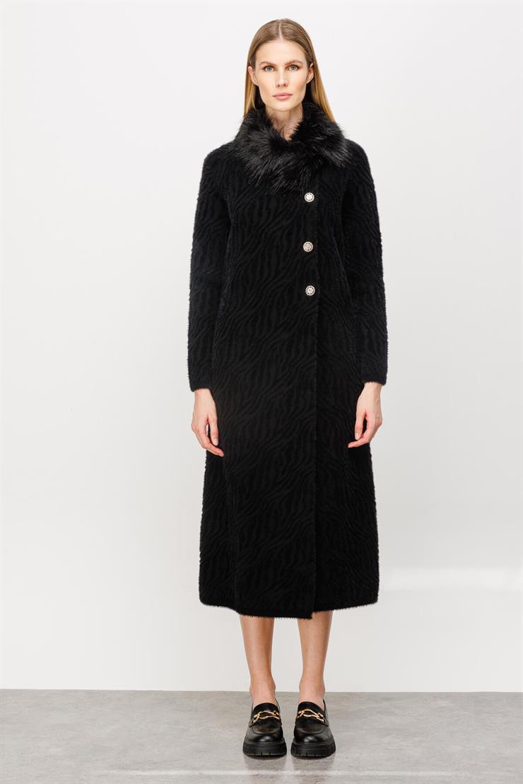 Zebra Desenli Triko Pardesü-SİYAH