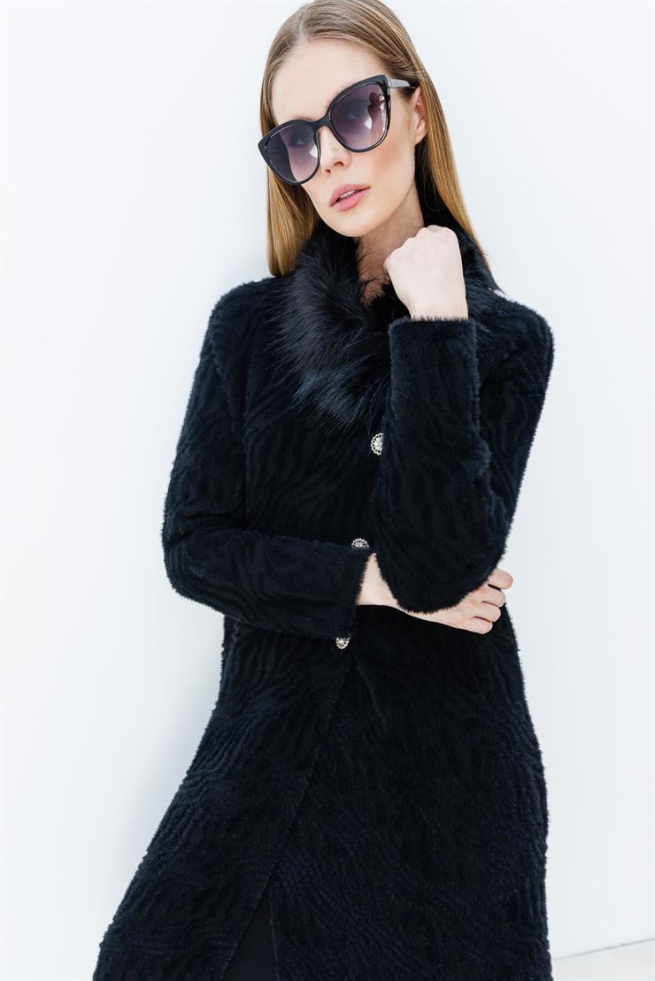 Zebra Desenli Triko Pardesü-SİYAH