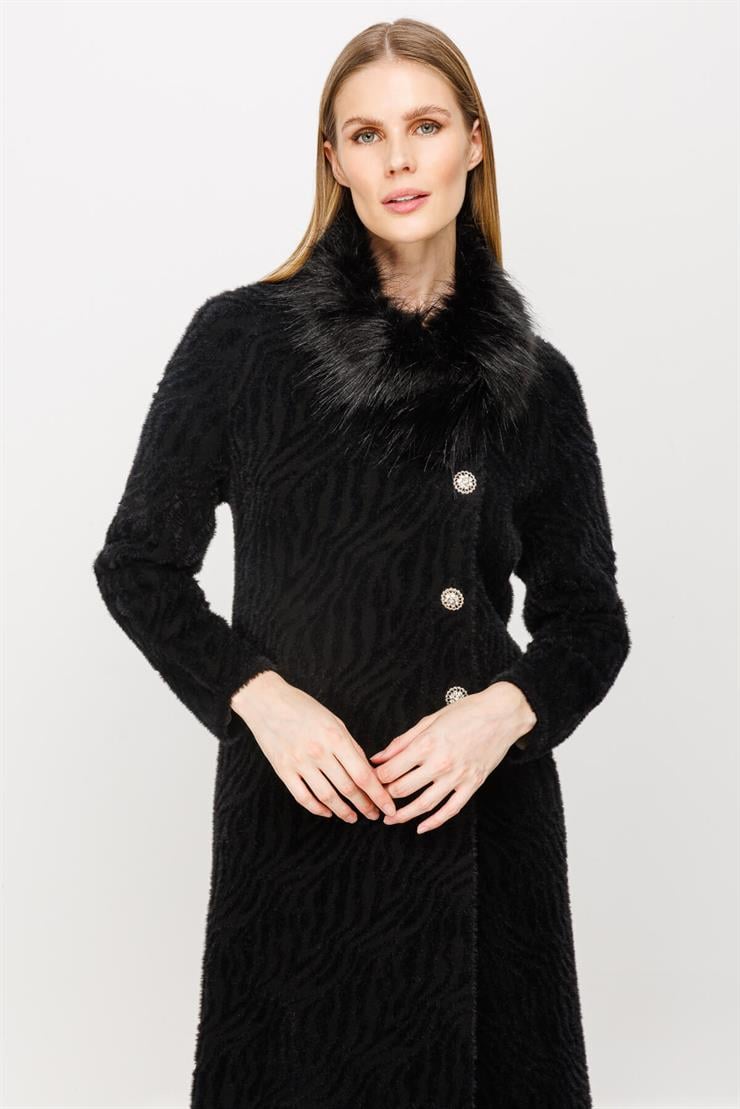 Zebra Desenli Triko Pardesü-SİYAH