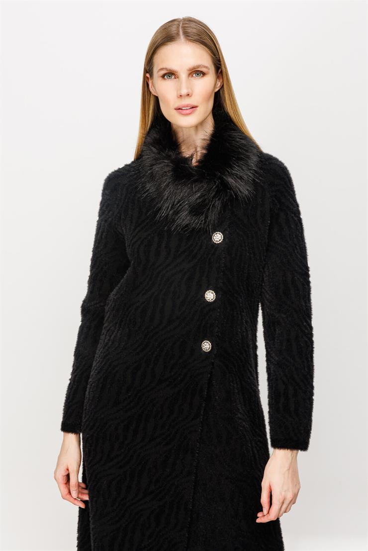 Zebra Desenli Triko Pardesü-SİYAH