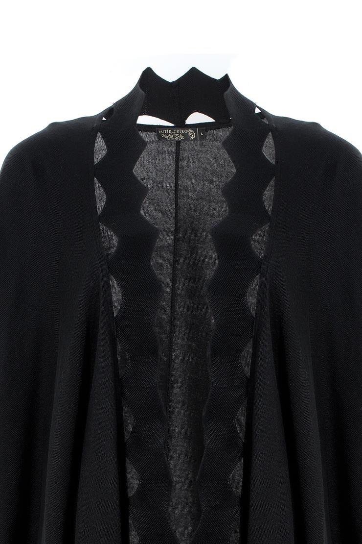 Zikzak Detaylı Triko Pelerin-SİYAH