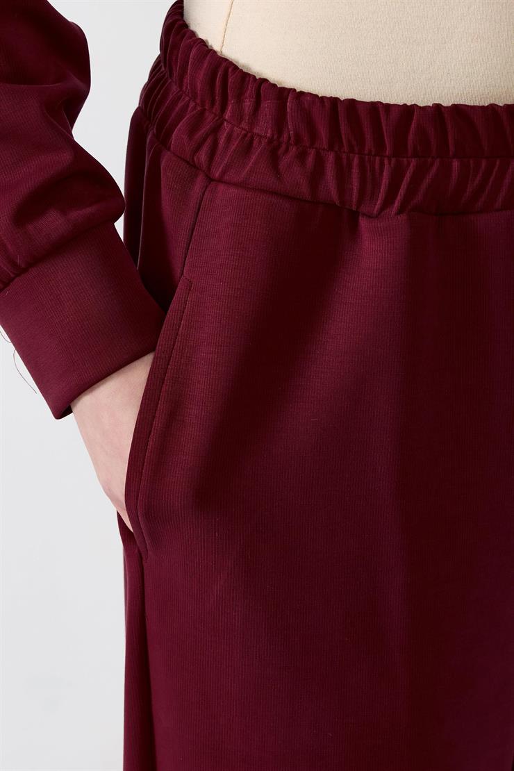 Zikzak Nervür Detaylı Pantolonlu İkili Takım BORDO