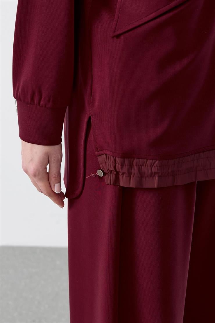 Zikzak Nervür Detaylı Pantolonlu İkili Takım BORDO